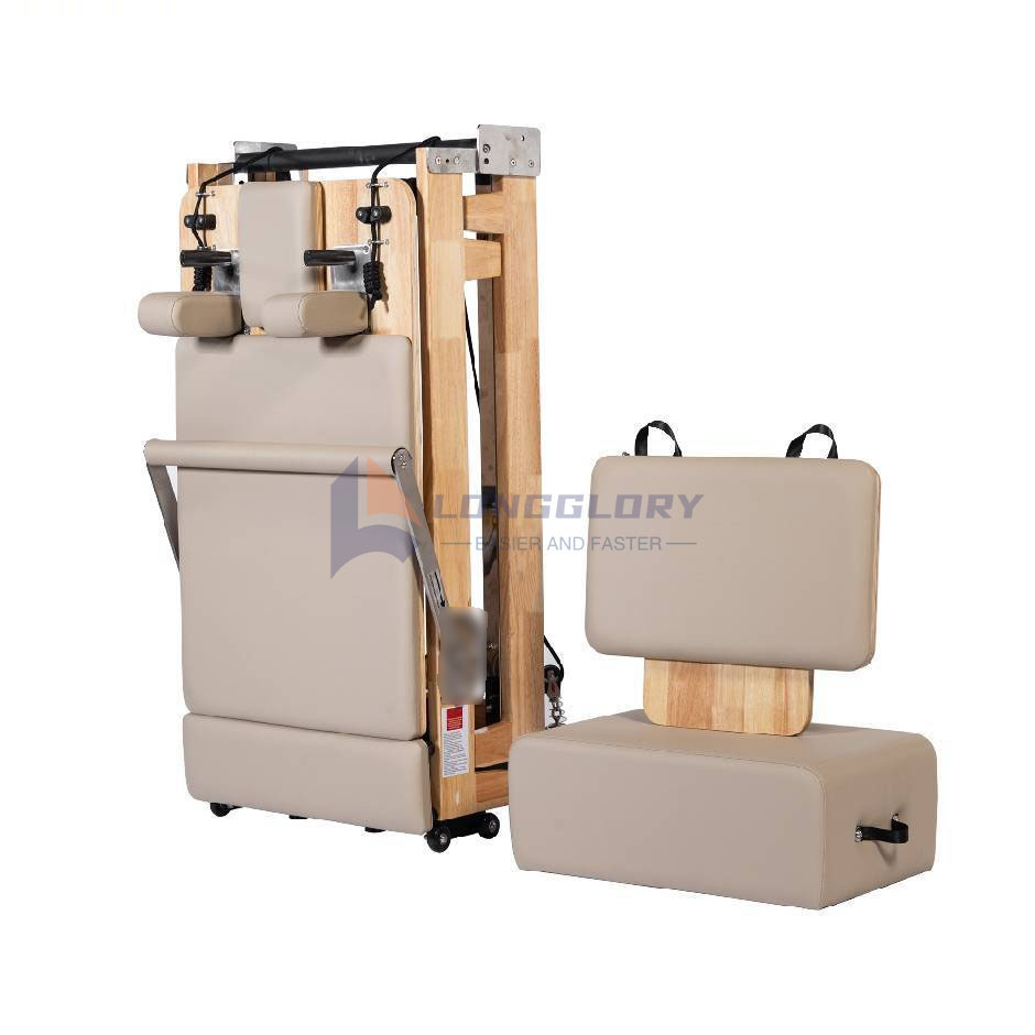 Reformer pieghevole per pilates in quercia